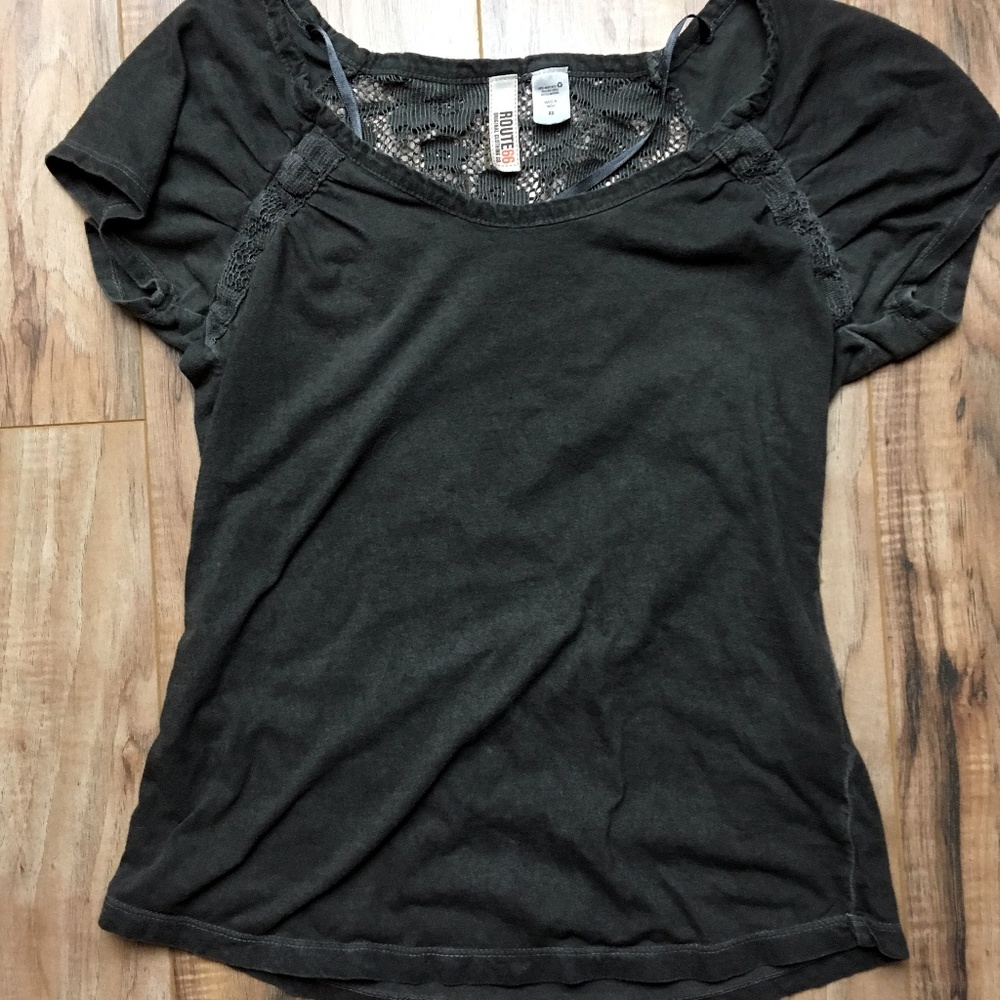 Gray Laced Back Short Sleeve Top